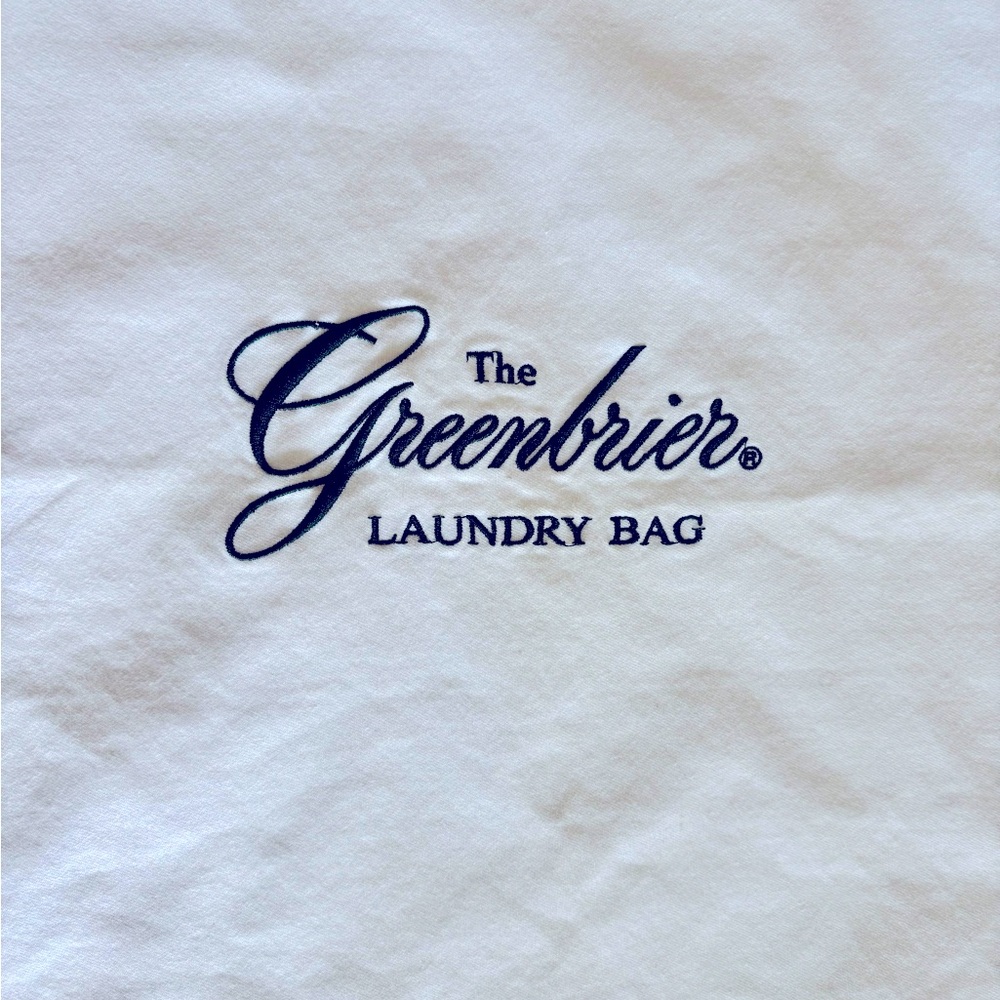 Greenbrier Hotel Laundry Bag White Cotton Green Embroidered Collectable